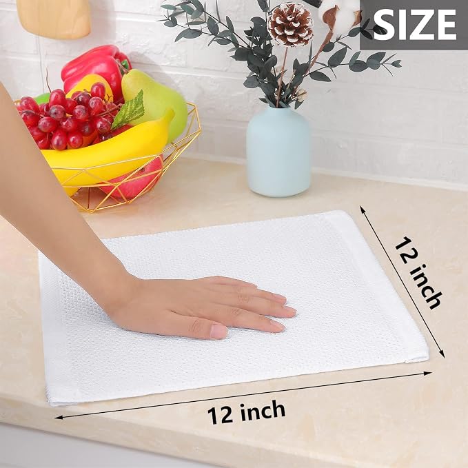 Homaxy 100% Cotton Waffle Weave Kitchen Dish Cloths, 4-Pack, White | 12 x 12 Inches, Ultra Soft Absorbent Dish Towels, Quick Drying Dish Rags with Hanging Loop