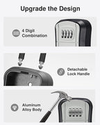 Puroma Key Lock Box Outdoor 4 Digit Code Combination Lockbox House, 1 Gray | For Contractors Guest Realtor Storage Keys, Portable, Home Wall Mount, Resettable, Combination, Weatherproof, High-capacity