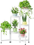 iDavosic.ly Plant Stand Indoor Outdoor, 6 Tier Corner Metal Flower Display Holder Shelf, Folding Tall Orchid Rack for Patio Balcony Porch Garden Living Room House, White