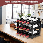 Bamboo Wine Rack, Sturdy and Durable Wine Storage Cabinet Shelf, Wine Racks Countertop for Pantry - 3 Tiers 12 Bottle Wine Rack, Black