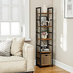 NUMENN 5 Tier Slim Bookshelf, Tall Bookcase Shelf Storage Organizer, Modern Book Shelf for Bedroom, Living Room and Home Office, Vintage