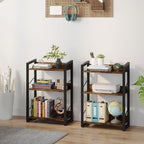 Book Shelf Small Bookshelf: 3-Tier Wood Bookcase Industrial Bookshelf with Edge Protection Metal Narrow Bookshelves Storage Organizer Display Rack for Bedroom Home Office (Rustic Brown)