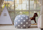 Wekapo Stuffed Animal Storage Bean Bag Chair Cover for Kids | Stuffable Zipper Beanbag for Organizing Children Plush Toys Large Premium Cotton Canvas (Gray Dot, XX-Large)
