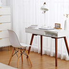GAOMON Modern Home Office Writing Desk, 42 Inch Computer Table Desk with Drawers, Simple Mid Century Modern Desk, White