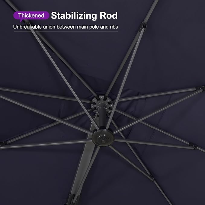 PURPLE LEAF 13 FT Square Patio Umbrella Large Outdoor Aluminum Offset Umbrella with 360-degree Rotation Cantilever Umbrella for Garden Deck Backyard Pool Navy Blue