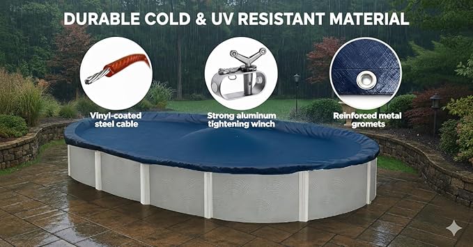 Premium Winter Pool Cover for Above Ground Oval Pool, 15' x 21' Ft., Aboveground Pools Winter Cover, 8-Year Warranty, Includes Winch and Cable, Strength & Durability, UV Protection