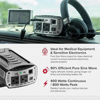 Cobra PURE SINE 400W Power Inverter, Portable – 400 Watt Car Charger, 2 Grounded AC Outlets, 2 Fast Charge USB Ports and Remote Controller (CPIALCDG1) Compatible
