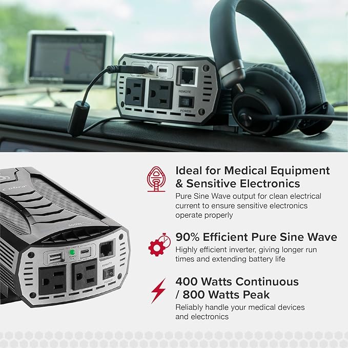 Cobra PURE SINE 400W Power Inverter and PRO 3000W Professional Grade Power Inverter Bundle