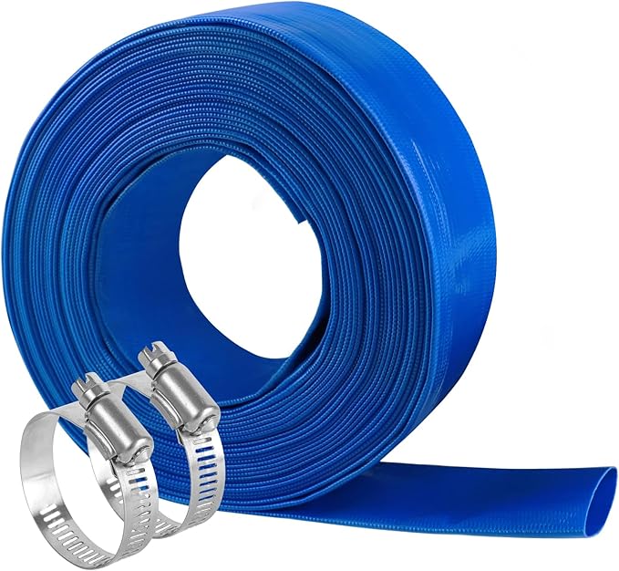 Eastrans 1 IN x 100 FT Heavy Duty Flat Discharge Hose, Weather & Burst Resistant, Best Hose for Inground Pools, Filter & Drain Hose