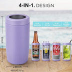 4-in-1 Slim Can Cooler Easy to Hold Insulated Beer Can Holder Double-Walled Stainless Steel for All 12 Oz Cans (lilac purple)