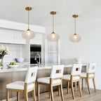 KCO Lighting Clear Ribbed Glass Pendant Light Vintage Brass Gold Pendant Lighting Large Globe Pendant Lights Kitchen Island Mid Century Modern Hanging Light for Living Room