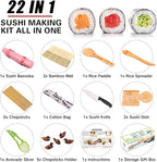 Sushi Making Kit For Beginners - 22 Piece DIY Sushi Roller Kit with Bamboo Sushi Rolling Mat, Sushi Bazooka, Chef's Knife, Chopsticks, Holder - Best Starter Sushi Kit (Pink)