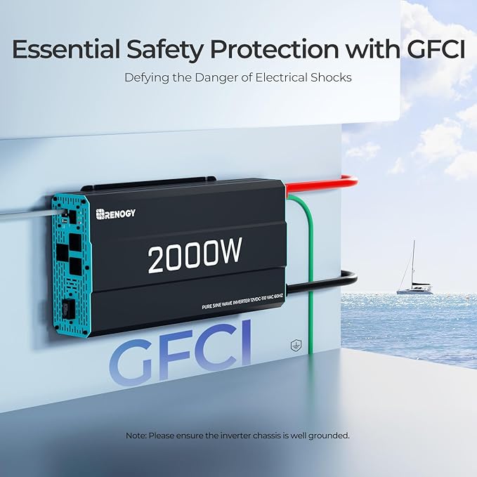 Renogy Inverter P2 2000W Pure Sine Wave Inverter 12V DC to 110V AC Converter, Off-Grid Solar Power Inverters for Vehicles, Truck, RV, Home, with Built-in 5V/2.1A USB / Hardwire Port, Remote Controller
