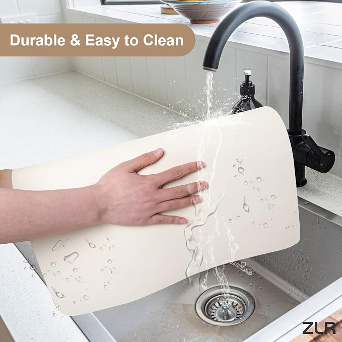 ZLR Large Coffee Bar Mat for Coffee Station, 16"x24" XL, Creamy | Oversized Counter Protector, Absorbent Dish Drying Mat, Fits Espresso, Grinder, Frother & Cup Display, Hides Stains