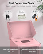 Uniclife Pink Metal Donation Box, Wall Mounted Mailbox for Outside | Safe Suggestion Box with Key Lock, Steel Key Drop Box for Outside, Cash Box for Home Office and Business