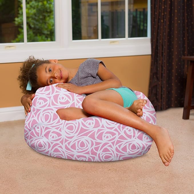 Posh Creations Bean Bag Chair for Kids, Teens, and Adults Includes Removable and Machine Washable Cover, Canvas Roses Pink, 27in - Medium
