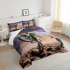 Dirt Bike Comforter Set for Boys Bedroom Motocross Rider Extreme Sports Duvet Insert Mountain Bike Bedding Quilted Set Kids Motorcycle Motorbike Down Comforter,Soft Lightweight for All Season,Queen