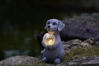 Dog Garden Statues - 8.4 Dog Decor with Gazing Ball LED Lights, Unique Gifts for Mom Grandma Birthdays, Outdoor Decor for Outside Lawn Porch Patio (Gray)