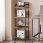 Bookcase Bookshelf, Narrow Book Shelf, Industrial Coner Shelf Storage Organizer, Slim Shelving Unit for Home Office, Living Room, Bedroom, Kitchen, 4-Tier Rustic Brown BC24401B