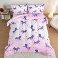 HOSIMA Kawaii Unicorn Comforter,Purple Unicorn with Stars and Love Heart Princess Toddler Bedding Set-Soft Microfiber Full Size Bed in a Bag,Fairycore Room Decor Pink Comforter with 2 Pillowcases.