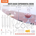 VEVOR Lab Distillation Kit, 3.3 Boro Lab Glassware Distillation Kit with 24, 40 Joint, 1000ml Essential Oil Distillation Apparatus Kit, 32 pcs Set of Glassware Equipment
