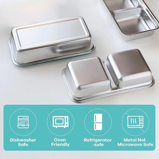 Stainless Steel Snack Containers, 6-Pack Reusable Grab and Go Containers with Lids, Dual Compartment Bento Box for Travel, Camping & Lunch Prep (Yellow)