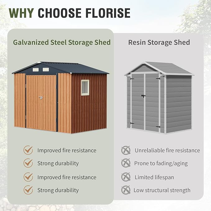 8x6 Ft Storage Shed, Large Outdoor Shed with Floor Base, Window, Lockable Doors, Outside Steel Shed for Garden, Backyard, Lawn, Patio Utility, Tool Storage
