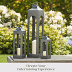 Medium Black Lantern, Rustic Metal Decorative Lantern, Candle Holder for Indoor & Outdoor, Home Decor for Patio, Garden & Tabletop, Hanging Lantern for Parties & Weddings