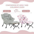 Welnow Toddler Kids Lazy Chair with Ottoman, Glow in The Dark Accent Comfy Lounge Children Armchair Couch with Removable Cover, Detachable Reading Chair with Footrest for Boy or Girl, Pink Elephant