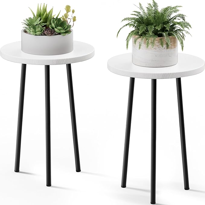 Plant Stand Indoor 2 Pack: Corner Wood 20 Inch Plant Stand Mid Century Modern Decor - Small Round Plant Table for Indoor Plants - Outdoor Plant Holder for Patio Living Room Bathroom Office (White)