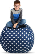 Creative QT Stuff ’n Sit Large 33’’ Bean Bag Storage Cover for Stuffed Animals & Toys – Navy Blue Polka Dot – Toddler & Kids’ Rooms Organizer – Giant Beanbag Great Plush Toy Hammock Alternative