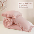 Andency Blush Pink Ruffle Comforter King, 3 Pieces All Season Farmhouse Shabby Chic Comforter, Vintage Rustic Soft Microfiber Down Alternative Bedding Comforter Set