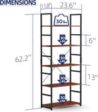 NUMENN 5 Tier Bookshelf, Tall Bookcase Shelf Storage Organizer, Modern Book Shelf for Bedroom, Living Room and Home Office, Teak