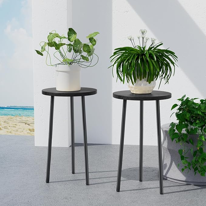 Plant Stand Indoor 2 Pack: Corner Wood 20 Inch Plant Stand Mid Century Modern Decor - Small Round Plant Table for Indoor Plants - Outdoor Plant Holder for Patio Living Room Bathroom Office (Black)