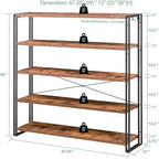HCHQHS Bookshelf, 5-Tier Industrial Bookcase, Rustic Open Book Shelf, Freestanding Tall Bookshelves with Metal Frame