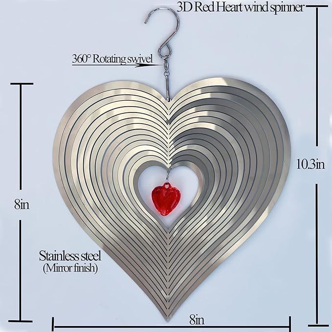 DJUAN Wind Spinner Outdoor Metal Decorations,3D Red Heart Wind Spinners for Yard and Garden, Mirror Stainless Steel Wind Sculptur Spinner Indoor Outdoor Garden Decoration Crafts Ornaments Worth Gift