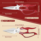 Freelander Poultry Shears Set Red - All Purpose Heavy Duty Kitchen Shears | Japanese Kitchen Scissors for Food, Chicken, Meat, Fish, Vegetables with Ergonomic Non-Slip Handle, Gifts for Women Men