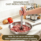 Meat Masher Stainless Steel, Heavy Duty Ground Beef Masher, 6-Blademeat Meat Chopper Potato Masher Hamburger Smasher, Dishwasher Safe (L, Stainless Steel)