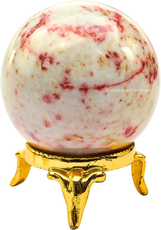 Amazing Gemstone Cinnabarite Crystal Ball with Stand - 2 Inches Crystal Sphere Meditation Balls for Witchcraft and Decorative Balls