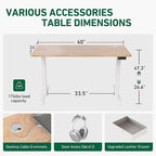 FEZIBO 40 x 24 Inches Standing Desk with Drawer, Adjustable Height Electric Stand up Desk with Storage, Sit Stand Home Office Desk, Ergonomic Computer Desk, Maple