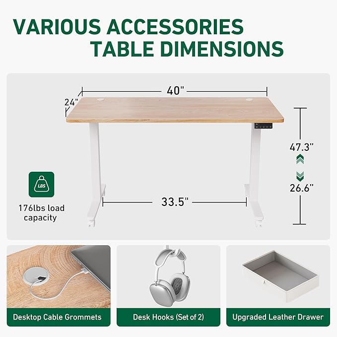 FEZIBO 40 x 24 Inches Standing Desk with Drawer, Adjustable Height Electric Stand up Desk with Storage, Sit Stand Home Office Desk, Ergonomic Computer Desk, Maple