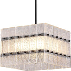 Modern Black Crystal Chandelier for Dining Room,Contemporary Square Water Ripple Glass Chandelier 4 Lights for Kitchen Island Entryway UL Listed