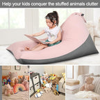 Stuffed Animal Storage Bean Bag Chair for Kids and Adults, Luxury Velvet Stuffed Animal Storage, Stuffie Seat - COVER ONLY(Pink & Dark Grey 200L/52 Gal)