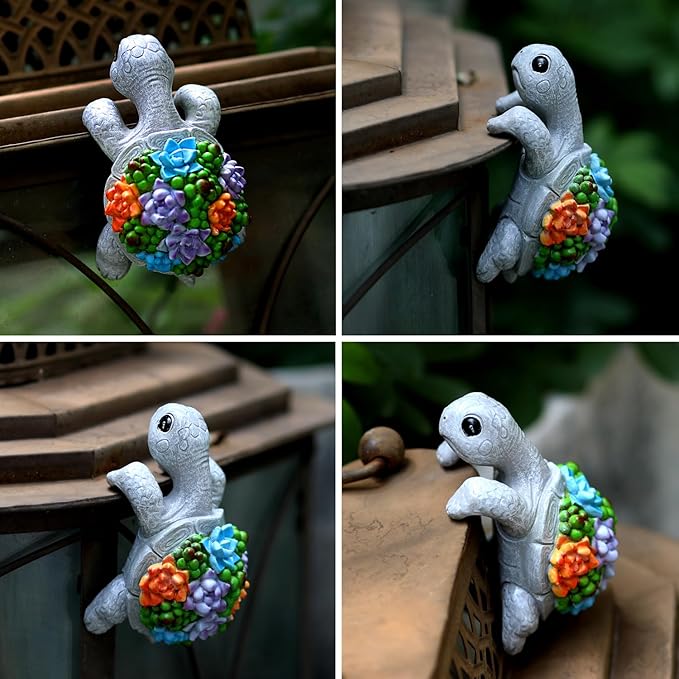 Cute Climbing Turtle Flowerpot Hug Statue, Resin Hanging Turtle Statue Flowerpot, Home Decoration, Garden Fence, Balcony, Patio, Lawn, Courtyard Ornaments