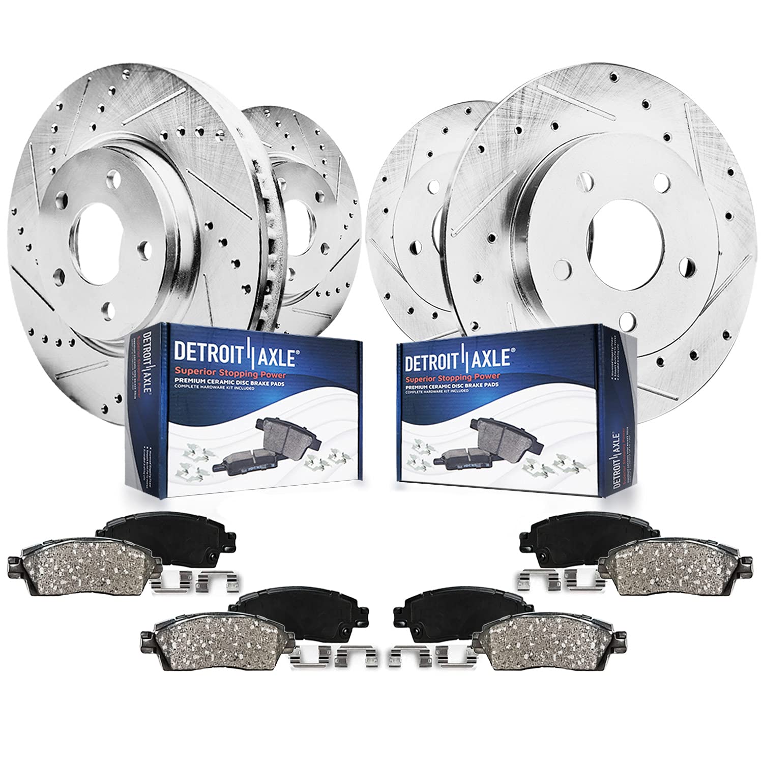 Detroit Axle - Brake Kit for 03-06 Acura MDX, Front and Rear Drilled & Slotted Disc Brake Rotors Ceramic Brake Pads 2003 2004 20