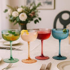 Khen Muted Hobnail Coupes Vintage Textured Pastel Style Cocktail Martini Champagne Saucer Retro Colored Glass Goblets Set of 4 10.15oz Durable Glassware Decorative Barware Classic Party Drink