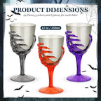 Dandat 24 Pcs Halloween Skeleton Hand Goblets 12oz Clear Plastic Halloween Cups Skull Wine Glass Set for Creepy Spooky Party Decorations(Black, Purple, Orange, Gray)