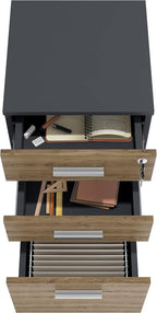 Lazio File Cabinet with Lock - Filing Cabinet for Home and Office - 3 Drawer Small Rolling File Cabinet -Wood Printer Stand with Storage for A4 Size/Legal Documents, File Folders (Cass Walnut/Black)