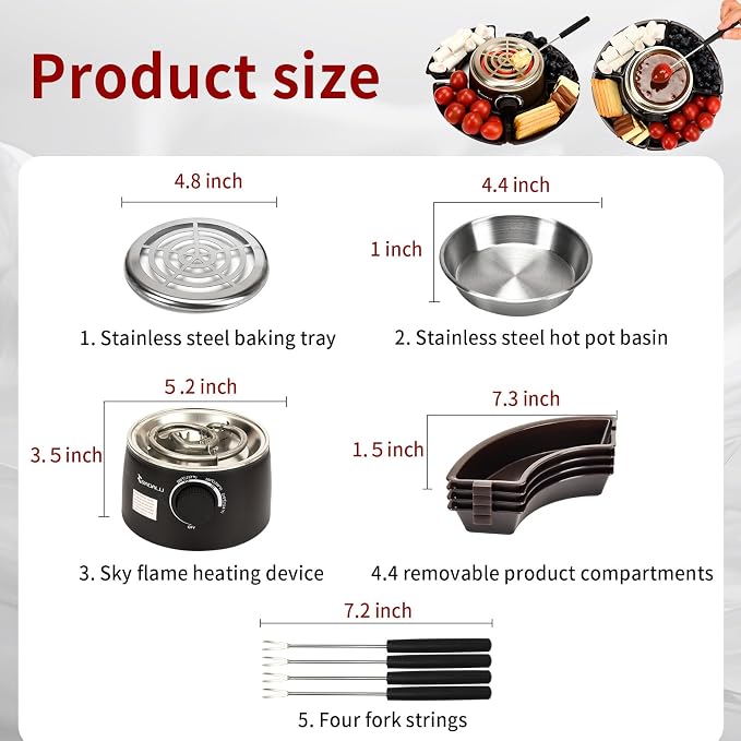BADALU 2 in 1 Electric S'mores Maker & Fondue Pot, Temperature Control Tabletop Indoor S'mores Maker Kit with 4 Roasting Forks Housewarming Christmas Gifts,Family Gifts