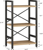 Bookshelf, 3 Tier Industrial Bookcase, Metal Small Bookcase, Rustic Etagere Book Shelf Storage Organizer for Living Room, Bedroom, and Home Office(Light Coffee) Patent Pending D29873033